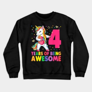 4 Years Old Unicorn Flossing 4Th Birthday Girl Unicorn Party Crewneck Sweatshirt